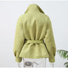 Solid Tie Waist Cinching Suede Jackets Women Chic Stand Up Collar Loose Crop Short Coats Lady Autumn Commute Daily Outfit