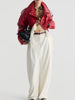 Edgy Faux Leather Cropped Jacket for Women Lapel Snap Button Irregular Pleated Ruffle Hem Long Sleeve Biker Coat