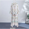 Floral Print Women Dress Button Down Mock Neck Maxi Dresses Long Lantern Sleeve A-Line Waist Belt Flared Hem Elegant Streetwear