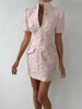 Elegant Women's Printed Buttons Short Dress Waist Cinched Shoulder Pads High Collar Dresses Autumn Lady Holiday Party Robes