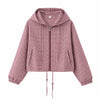 Autumn Women Plaid Hooded Cropped Jacket Zipper Drawstring Hem Long Sleeve Loose Casual Outerwear Lady Outfit