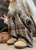 Women's High Waist Plaid Trousers Autumn Winter Korean Retro Straight Pants Loose Fit Drawstring Wide Leg Trouser Mujer