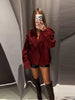 Red Suede Lapel Moto Jacket Oversized Zipped Long Sleeve Autumn Women Streetwear Biker Coat Versatile Lady Jaqueta