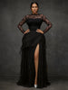 Elegant Lace Mesh Formal Evening Dress for Women's Plus Size Splice Hollow Out Split Hem Layer High Waist Cocktail Elegant Dress