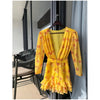 Sexy Floral Printed Mini Dress Women V-neck Flared Sleeve Waist Cinching Ruffle Bodycon Vestido Lady Party Vacation Gowns