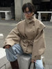 Lace Up Stand Collar Trench Coat Women Chic Lapel Single Breasted Waist Cinching Lady Autumn Commute Street Coats