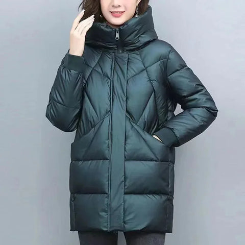 Hooded Cotton Coat Women's Mid-Length Winter Jackets Elegant Mother's Parkas Padded Jacket Thick Down Padded Jacket Vintage