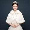 White Womens Winter Thicken Plush Wrap Stole Elbow Length Wedding Bridal Shawl Cape Warm Jacket Shrug with Lace Up Ribbon