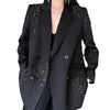 Black High-grade Rhinestone Small Suit Jacket Female Coats Spring Autumn Double-breasted Loose Casual Blazer Tops