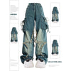 Women Blue Cargo Jeans Baggy Vintage 90s Aesthetic High Waist Cowboy Pants Harajuku Denim Trousers Y2k Trashy 2000s Clothes