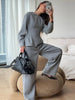 O-neck Waist Cinching Bud Hem Top Pants Suits Women Elegant Long Sleeve Slim Tops Wide Leg Trousers Spring Chic Office Lady Sets
