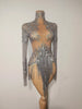 Sparkly Rhinestones Tassel Sexy See-Through Dress Women Latin Dance Outfits Bars Nightclub Party Perform Stage Costume
