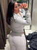Zipper Plush Jacket Long Pants Lady Set Solid Color Lapel Jackets High Waist Slim Bell-Bottom Trousers Casual Women's Sets