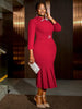 Women's Elegant Polo Collar Office Dress Long Sleeve High Waist Autumn Winter Solid Color Commuting Workwear