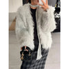 Women Autumn Furry Sweater Coat Single Button Design Knitted Warm Coat Thick Cardigans Clothes Tops For Women Sweater