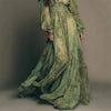 Women's Print Deep V Neck Long Lantern Sleeve High Waist Chiffon Maxi Dress Elegant Versatile Daily Casual Commuter Female Dress