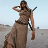 2 Pieces Set Women's Jacquard Knit Hooded Dress+Oversleeves Sets Desert Holiday Travel Wear Sand Dune Wasteland Style Dresses