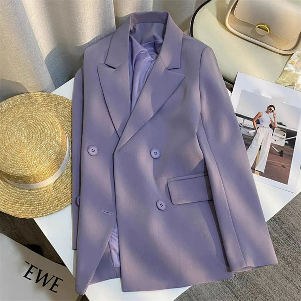 Casual Women's Blazer for Spring Double-Breasted Purple Blazers Jacket Woman with Design Flair Suit Outwear