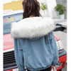 Women Jacket Women Denim Jacket Winter Women's Denim Coat with Furry Hood Plush Lining Stylish Button Closure for Windproof