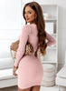 Autumn and Winter Women's Dress Casual Knitted Rib Dress Long Sleeve Wrap Hip Button Waist Wrap Women's Dress