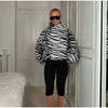 Zebra Striped Faux Fur Jacket Women Stand Collar Burgundy Velvet Patch Pocket Single Breasted Coat Autumn Street Jackets