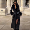 Women's Fur Patchwork Leather Jackets Furry Collar Slim Buttons Full Sleeve Female Coat Autumn Lady Street Outerwear