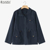 Autumn Long Sleeve Jackets Woman Casual Drawstring Waist Zip-Up Outerwear Solid Color Work Wear Cargo Coats