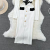 Women Elegant Butterfly Long Sleeve Bodycon V Neck Split Dress Vintage French Slim Knit Tight Vestido Autumn Winter Sweater Robe