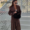 Spring Office Lady Elegant Brown Women Suit Casual Sashes Oversized Shrug Blazer Chic Zipper Long Pant