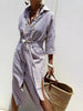 Autumn Long Sleeve Shirt Dress Elegant Belt Long Dress For Women Print Button Lapel Neck Casual Dresses Robe Femme