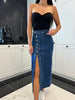 Autumn Women High-waist Retro Button Irregula Skirt Slit Washed Blue Denim Skirts Woman Package Hip Jeans Skirt Streetwear