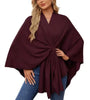 Elegant Shawl Wraps Soft Open Front Poncho Sweater Women Loose V-Neck Cape Casual Solid Color Soft Open Front Poncho Bat Shirt
