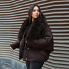 Faux Fur Collar Women's Padded Jacket Knitted Cuff Patchwork Batwing Sleeve Loose Cotton Jackets Winter Warm Coats