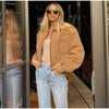 Retro Brown Suede Lapel Zippered Short Jackets Women's Casual Full Sleeves Pocket Loose Coats Spring Daily Commute Outwear