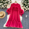 African Women's Pleated Dress Stereo Flower Loose Large Size Stretchy Temperament Long Dress Middle East Wrinkle-Free