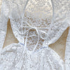 Women's Autumn Mesh Lace Hollow Out White Short Dress Women Micro Flare Sleeve See Through Translucent Sexy Girl's Mini Dress