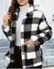 Women Plush Coat Jackets Plaid Print Outerwear Thick Warm Single Breasted Turn Down Collar Overcoat Office Lady Autumn Winter