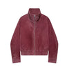 Women Stand Collar Leather Pilot Jacket Red Zipper Cropped Coat Casual Outerwear Streetwear