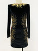 High Street Designer Women's Long Sleeve Sequined Rhinestone Diamonds Beaded Velvet Dress