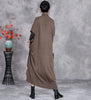 Woman Autumn Mock Neck Loose Long Sleeves Dress Chinese Style Contrast Batwing Sleeve Casual Dress
