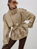 Stand Collar Lace Up Trench Chic Coat Women Long Sleeves Single Breasted Short Windbreaker Spring Daily Street Lady Jacket