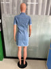Blue Denim Skater Dress Sexy Women Turn Dow Collar Bodycon Jeans Casual Dress Vestidos