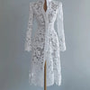 Women's Floral Lace Hollow Out Elegant Dress Solid Single-breasted Turtleneck Autumn Long Sleeve Cardigan Outwear Midi Dresses