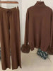 2 Pieces Sets For Women High Neck Loose Sweater With Fox Fur Cuffs Wide Leg Trousers Spring Winter 2DB1757