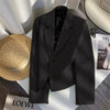 Black Cropped Blazers Woman Outerwear All-match Notched Collar Crop Jacket Women Korean Chic Single-breasted Suit Coat
