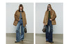 Women Cotton Jacket Winter Retro Diamond Grid Workwear Large Pocket Mid Length Jacket Brown