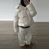 Casual Women's Polka Dot Padded Cotton Coat Pant Suit Hooded Full Sleeve Zipper Coats Straight Pants Winter Lady Ski Set