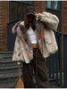 Winter Faux Fur Collar Woolen Coat Women Vintage Thick Hooded Long Sleeve Oversized Warm Jacket Lady High Streetwear