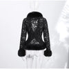 Street Faux Fur Lace Spliced Women's Jacket Black Slim Waist Lapel Long Sleeve Sexy Jackets Y2K Autumn Lady Coats