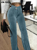 Women Streetwear Corduroy Zipper Fly V-low Waist Straight Wide Leg Trousers Autumn Winter Pants